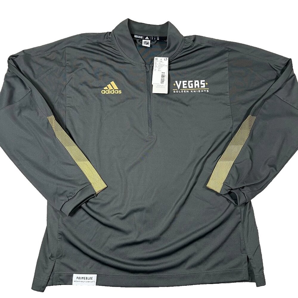 Adidas Mens M Gray Vegas Golden‎ Knights Primeblue 1/4 Zip Knit NHL Pullover NWT